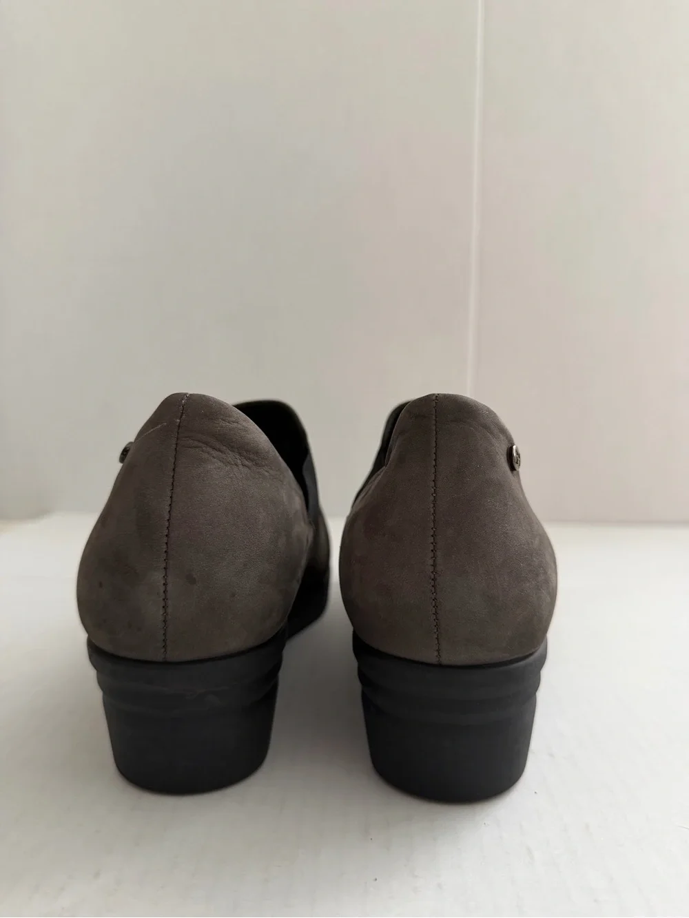 Mephisto Taupe Wedge Slip-On Loafers